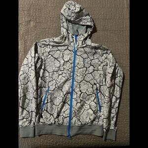 Nike Sports Cracked Stone Print Wind Breaker Jacket Women Large Hooded Full Zip